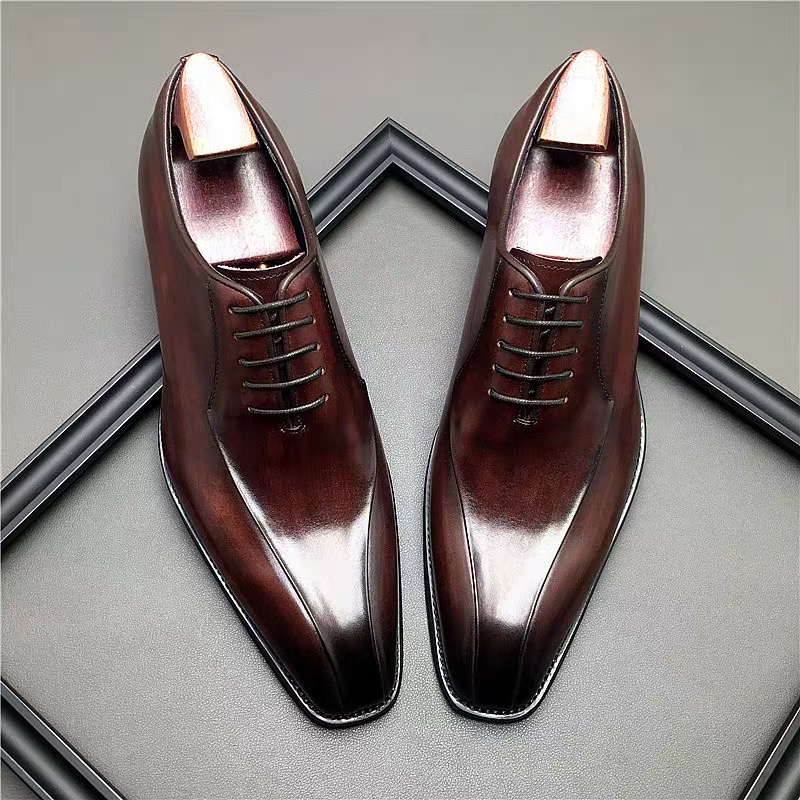 Business formal wear men's shoes British pointed leather handmade large size work high-grade groom cowhide oxfords tide